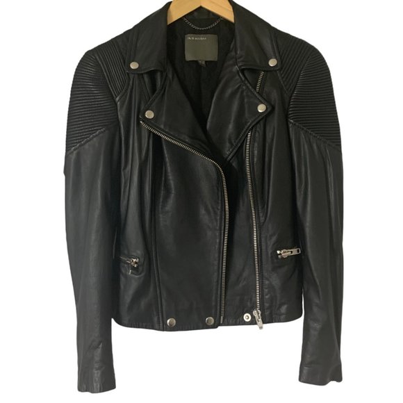 Muubaa Jackets & Blazers - Muubaa Schwarz Biker Moto Ribbed Black Leather Jacket Size 4 Bikercore